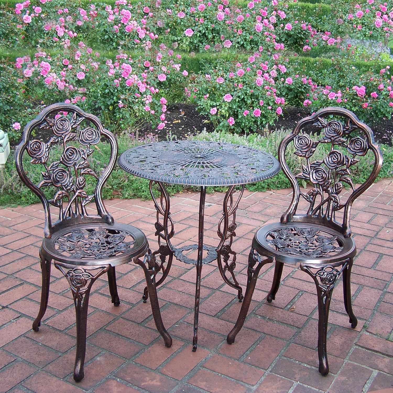 910kn5pGbRL._AC_SL1500_.jpg Oakland Living 3-Piece Rose Bistro Set with 23.5-Inch Cast aluminum Top Table - Image 7