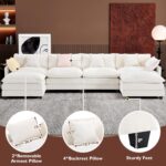 Ihanherry 146" U-Shaped Modern Sofa Modular Sectional Cloud Couch with 2 Ottoman, 6-Seat Chenille Deep Seat Sofa with 6 Pillows for Living Room, Bedroom and Apartment, Beige - Image 7