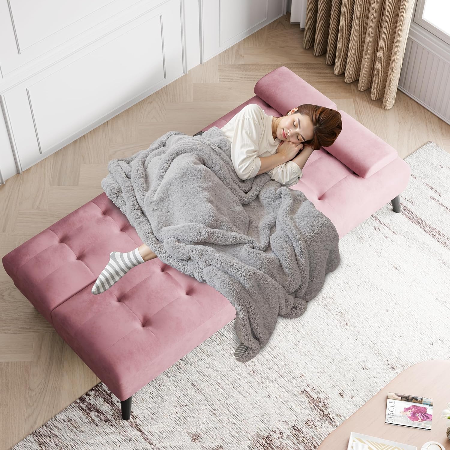 916-A7Pf9AL._AC_SL1500_.jpg JAMFLY Sofa Bed Futon Couches, Modern Convertible Folding Loveseat - Multi-Functional Recliner with 3-Angle Adjustment, Detachable Armrests with Cup Holders - Ideal for Small Spaces, Pink - Image 6