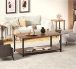 SENIG 2-Tier Coffee Table with Storage Shelf for Living Spaces, Brown Rectangle Wood and Sturdy Metal Side End Table, Functional Center Table for Living Room, 39.3 x 20 x 16 - Image 3