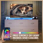 WLIVE White TV Stand for 45, 50, 55 inch TV, Entertainment Center with LED Lights & Charging Station, TV Media Console Table with 9 Fabric Drawers and Open Shelves for Living Room, Hallway, Wood Top - Image 9