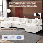 Ihanherry 146" U-Shaped Modern Sofa Modular Sectional Cloud Couch with 2 Ottoman, 6-Seat Chenille Deep Seat Sofa with 6 Pillows for Living Room, Bedroom and Apartment, Beige - Image 3
