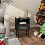 Nightstand with Charging Station, Bedside Tables, End Table Side Table with 2 Tiers Storage Space, for Bedroom, Living Room, Black CAMLBZ07BE - Image 5