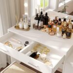 Rovaurx 46.7" Makeup Vanity Table with Lighted Mirror, Large Vanity Desk with Storage Shelf & 5 Drawers, Bedroom Dressing Table, 11 LED Lights, White - Image 5
