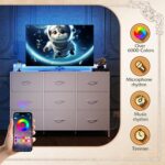 WLIVE White TV Stand for 45, 50, 55 inch TV, Entertainment Center with LED Lights & Charging Station, TV Media Console Table with 9 Fabric Drawers and Open Shelves for Living Room, Hallway, Wood Top - Image 5