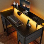 Huuger 47 inch Computer Desk with 4 Drawers, Gaming Desk with LED Lights & Power Outlets, Home Office Desk with Large Storage Space for Bedroom, Work from Home, Black - Image 2