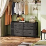 WLIVE Dresser for Bedroom with 5 Drawers, Wide Chest of Drawers, Fabric Dresser, Storage Organizer Unit with Fabric Bins for Closet, Living Room, Hallway, Charcoal Black Wood Grain Print - Image 8