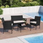 Shintenchi 4 Piece Outdoor Patio Furniture Sets, Small Wicker Patio Conversation Furniture Rattan Chair Set with Tempered Glass Coffee Table for Backyard Porch Garden Poolside Balcony - Image 2