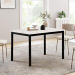 Roundhill Furniture Noyes Metal Dining Table with Laminated Faux Marble Top, Off-White - Image 3
