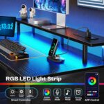 Huuger 47 inch Computer Desk with 4 Drawers, Gaming Desk with LED Lights & Power Outlets, Home Office Desk with Large Storage Space for Bedroom, Work from Home, Black - Image 4