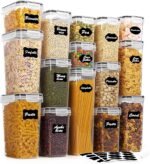 Vtopmart Airtight Food Storage Containers Set with Lids, 15pcs BPA Free Plastic Dry Food Canisters for Kitchen Pantry Organization and Storage, Dishwasher safe,Include 24 Labels, Black - Image 2