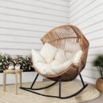 Shintenchi Wicker Egg Chair,Oversized Outdoor Indoor Rocking Chair,Large PE Rattan Rocking Chair with Cushion for Patio, Balcony, Backyard, Garden, Beige - Image 2