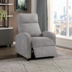 Lexicon Corduroy Pushback Recliner Chair Armchair Push Back Recliner, Solid Wood Frame and Metal Base, Easy Assembly Small Soft Single Sofa Accent Chair for Living Room/Office/Apartment, Light Grey - Image 2