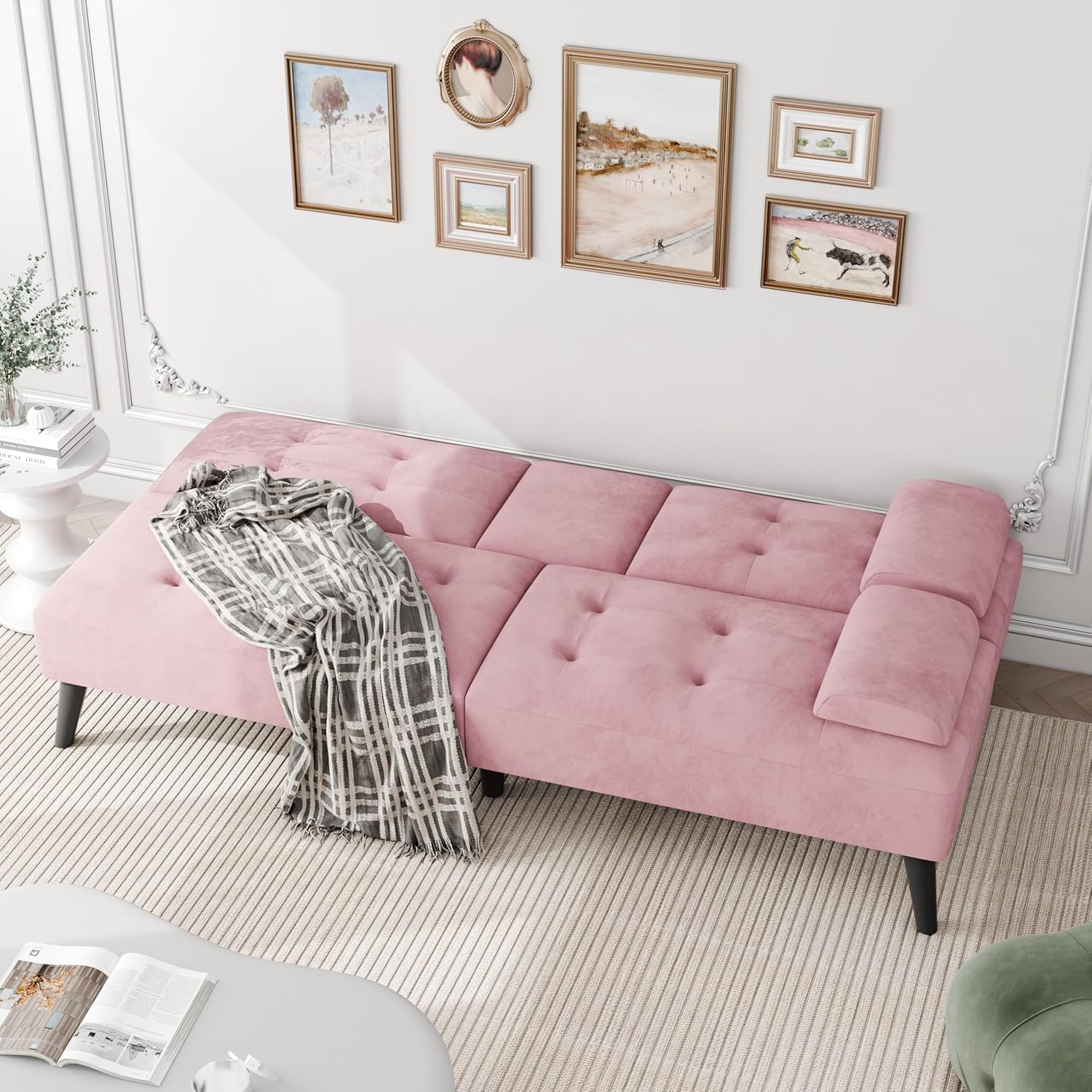 91VLue3KmvL._AC_SL1500_.jpg JAMFLY Sofa Bed Futon Couches, Modern Convertible Folding Loveseat - Multi-Functional Recliner with 3-Angle Adjustment, Detachable Armrests with Cup Holders - Ideal for Small Spaces, Pink - Image 7