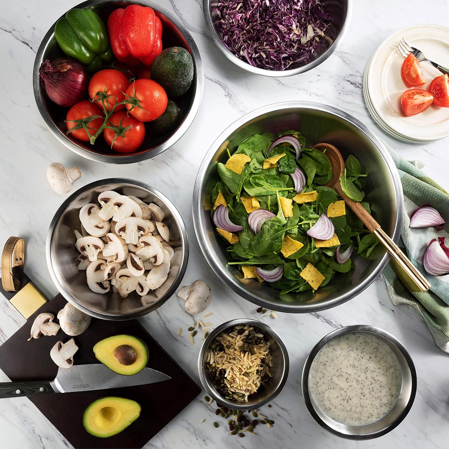 91ZBcDhN5uL._AC_SL1500_.jpg FineDine Stainless Steel Mixing Bowls Set, Dishwasher Safe, Up To 8 Quart Metal Mixing Bowls For Kitchen, Nesting, Large, Small, Big Food Prep, Cooking, Baking - Image 8