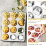 E-far Muffin Pan 12-Cup, Set of 2, Stainless Steel Cupcake Pan Metal Muffin Baking Tins for Oven, Regular Size & Easy Clean, Non-toxic & Dishwasher Safe - Image 6