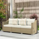 Outsunny 3 Seater Patio Sofa, Wicker Sofa with Cushions, Outdoor Furniture Rattan Couch with 2 Throw Pillows, Deep Seating, for Garden, Backyard, Porch, Cream White - Image 8