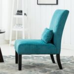 Roundhill Furniture Pisano Teal Blue Fabric Armless Contemporary Accent Chair with Kidney Pillow - Image 4