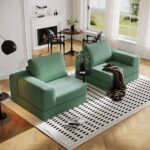 Cloud Modular Sectional Sofa, DIY Combination Modular Couch for Living Room, Unique Knitted Fabric Love Seat Couches with 2 Pillows, 2 Seater Comfy Sectional Couch with No Assembly (Green) - Image 5