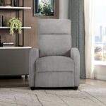 Lexicon Corduroy Pushback Recliner Chair Armchair Push Back Recliner, Solid Wood Frame and Metal Base, Easy Assembly Small Soft Single Sofa Accent Chair for Living Room/Office/Apartment, Light Grey - Image 7