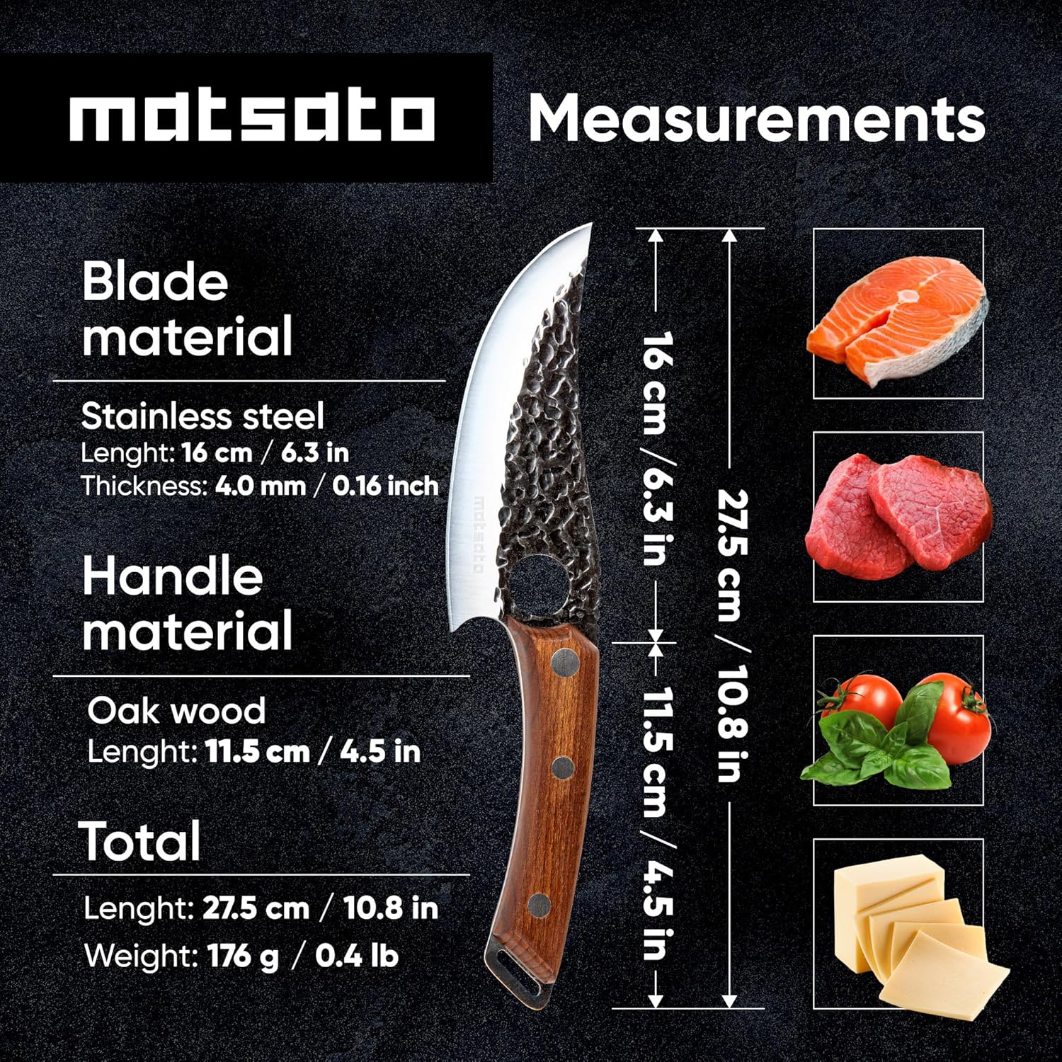 91loXeXbPEL._AC_SL1500_.jpg Matsato Chef Knife - Perfect Kitchen Knive for Cooking, Chopping. Japanese Steel Knife for Home, BBQ. For Balance & Control, 6.3 Inch - Image 5