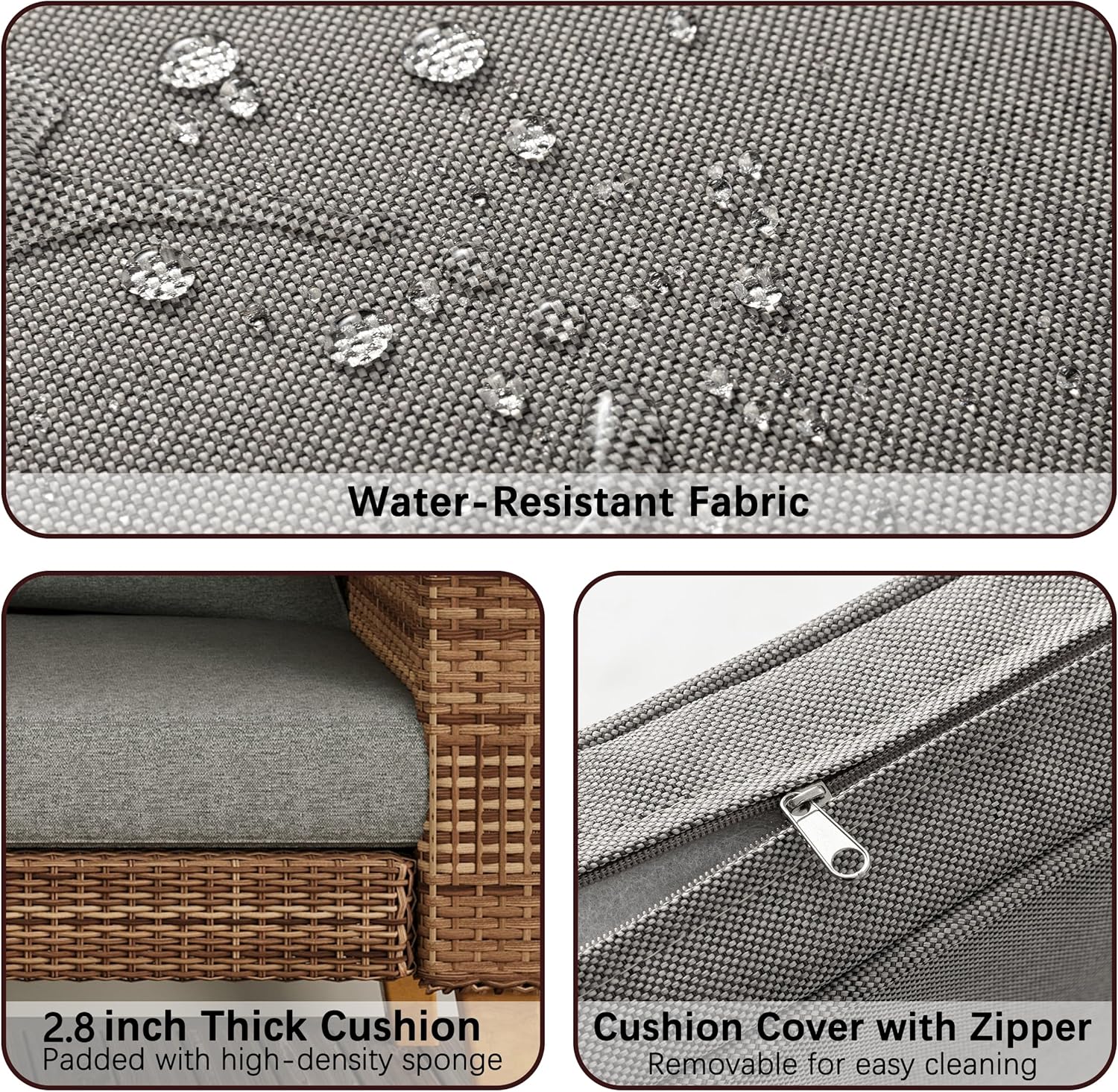 A10rvNxQruL._AC_SL1500_.jpg WiberWi Outdoor Couch, All Weather Patio Sofa with Acacia Wood Legs, PE Wicker Outdoor Furniture Deep Seating, Rattan Loveseat for Garden, Backyard, Balcony and Porch, Grey - Image 5