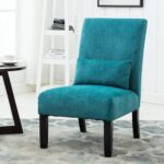Roundhill Furniture Pisano Teal Blue Fabric Armless Contemporary Accent Chair with Kidney Pillow - Image 2
