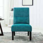 Roundhill Furniture Pisano Teal Blue Fabric Armless Contemporary Accent Chair with Kidney Pillow - Image 3