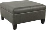 Homepop Home Decor |K2380-E903| Luxury Large Faux Leather Square Storage Ottoman | Ottoman with Storage for Living Room & Bedroom, Gray - Image 2