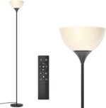PESRAE Floor Lamp, Remote Control with Stpeless Color Temperatures and Brightness, Torchiere lamp for Bedroom, Living Room, Bulb Included (Matte Black) - Image 2