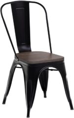 FDW | Metal Dining Chairs with Wooden Seat | Set of 4 | Black | Stackable Tolix Side Chairs with Backrest | Scratch-Resistant | Non-Slip Feet | Indoor/Outdoor Use | 330 lbs | for Dining & Kitchen - Image 6