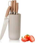 Knife Set, Wiztoynia 6-Piece Khaki Kitchen Knife Set for Home, Anti-Rust Non-stick Stainless Steel Sharp Chef Knife Sets with Universal Knife Block for Kitchen, Ergonomical Design (Khaki) - Image 2