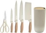 Knife Set, Wiztoynia 6-Piece Khaki Kitchen Knife Set for Home, Anti-Rust Non-stick Stainless Steel Sharp Chef Knife Sets with Universal Knife Block for Kitchen, Ergonomical Design (Khaki) - Image 9