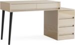 Tribesigns Vanity Desk with 5 Drawers, Makeup Table with Reversible Drawer Cabinet Printer Stand, Modern Computer Desk Dressing Table for Bedroom Office, Gloss Beige (No Mirrors) - Image 9