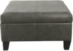 Homepop Home Decor |K2380-E903| Luxury Large Faux Leather Square Storage Ottoman | Ottoman with Storage for Living Room & Bedroom, Gray - Image 5