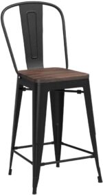 Yongqiang Barstools Set of 4 Counter Height Bar Stools for Kitchen Island Farmhouse Metal High Back Bar Chairs Wooden Seat 24" Matte Black - Image 6