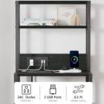 Furnulem Night Stand, Tall Nightstand with 4-Tier Shelves, 2 Fabric Drawers and Light Tube, Bed Side Tables with Charging Station, Bedside Table for Bedroom, Office, Black Oak - Image 7