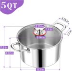 P&P CHEF 5 Quart Tri-Ply Stainless Steel Stock Pot, 5 Qt Stockpot Pasta Cooking Pot with Visible Lid for Soup Vegetable, Induction Cookware for All Stoves, Sturdy & Double Handle, Dishwasher Safe - Image 3