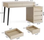 Tribesigns Vanity Desk with 5 Drawers, Makeup Table with Reversible Drawer Cabinet Printer Stand, Modern Computer Desk Dressing Table for Bedroom Office, Gloss Beige (No Mirrors) - Image 3