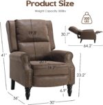 Leather Recliner Chair, Pushback Recliner Chair with Adjustable Backrest Footrest, Mid Modern Reclining Chair with Overstuffed Arms Lumbar Support for Reading, Living Room, Drak Brown - Image 3
