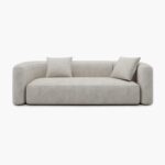 Acanva Luxury Modern Tight Curved Back Velvet Sofa, Minimalist Style Comfy Couch for Living Room Apartment, 3 Seater, Cream - Image 8