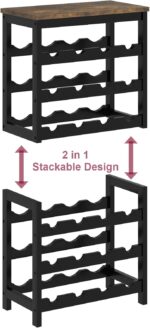 6 Tier Bamboo Wine Rack Freestanding Floor, 24 Bottles Wine Storage Shelves with Table Top, Stackable Wine Display Rack for Kitchen, Bar, Dining Room, Rustic Brown and Black - Image 4