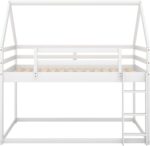 Bellemave Twin Over Twin House Bunk Bed for Kids,Floor Low Bunk Beds with Ladder and Guardrails,Solid Wood Twin Size Bunk Bed for Girls Boys,Twin Over Twin,White - Image 7
