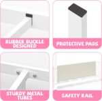 Timy House Shape Twin Size Montessori House Bed Metal Floor Bed with Storage Rack and Caddy Twin Bedframe for Kids No Box Spring Needed White - Image 8