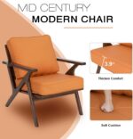 Okeysen Accent Chair Mid Century Modern Chair,Comfy Leather Upholstered Armchair with Wood Frame & Removable Cushions, Side Reading Arm Recliner Lounge Chairs for Bedroom, Living Room, Brown - Image 4