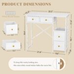 White Vanity Desk Without Mirror, Small Makeup Desk with 4 Fabric Drawers, 33.5 Inches Dressing Table with Storage, Vanity Table for Bedroom with Hook, White - Image 3