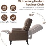 Leather Recliner Chair, Pushback Recliner Chair with Adjustable Backrest Footrest, Mid Modern Reclining Chair with Overstuffed Arms Lumbar Support for Reading, Living Room, Drak Brown - Image 6