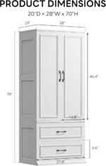 LIKIMIO Armoire Wardrobe Closet with 2 Doors and 2 Drawers 70" H x 28" W Wooden Bedroom Freestanding Wardrobe Combination for Hanging Clothes, White - Image 3