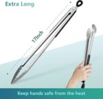 Grill Tongs, 17 Inch Extra Long BBQ Tongs, Premium Stainless Steel Metal Tongs for Cooking, Grilling, Barbecue/BBQ, Buffet (17", 1PC) - Image 3