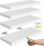 16’’White Floating Shelves for Wall Set of 4,Rustic Wood Shelf for Room Decor/Storage/Display,Small Bookshelf,Wall Mounted Hanging Shelves for Bedroom, Bathroom, Living Room, Kitchen - Image 2